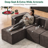 BEHOST 202.5" Living Room Sectional Couch Set, 8 Flexible Modules, 10" Wide Armrest, Coffee Brown