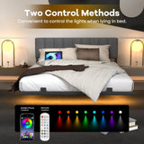 Behost Full Size Floating Bed Frame Upholstered with LED Lights and Built-in Charging Station, Metal Bed Frame, Gray