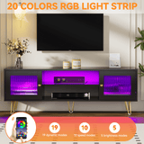 Behost Modern TV Stand for 65 Inch TV with LED Light & Power Outlets, Entertainment Center TV Cabinets for Living Room, Black