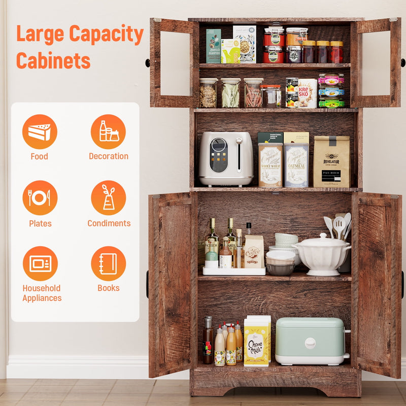 Behost Kitchen Pantry Cabinet with Doors, Storage Shelf for Home, Brown