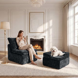 BEHOST Modular Sectional Sofa, Velvet Cloud Sleeper Couch with Ottoman & Built-in Dog Bed, Compact Sofa Bed for Living Room & Small Spaces, Dark Gray