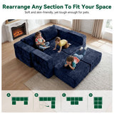 BEHOST 6-Piece 130" U-Shaped Modular Sectional Sofa, Velvet Cloud Sleeper Couch with Dog Bed & 2 Movable Ottomans, Oversized Deep Seat Living Room Furniture Set,Navy Blue