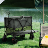Folding Double Decker Garden Wagon, VECUKTY Heavy Duty Collapsible Camping Wagon Cart with 54" Lower Decker, All-Terrain Big Wheels for Camping, Sports, Shopping, Garden and Beach, Support Up to 550lbs, Gray