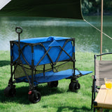 Folding Double Decker Garden Wagon, VECUKTY Heavy Duty Collapsible Camping Wagon Cart with 54" Lower Decker, All-Terrain Big Wheels for Camping, Sports, Shopping, Garden and Beach, Support Up to 550lbs, Gray