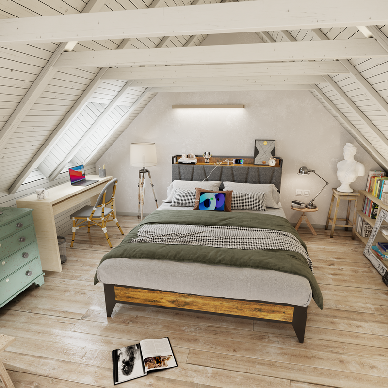 Behost Platform Bed Frame, Full Size Bed Frame with Headboard and Storage