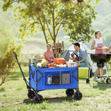 Vecukty Compact Wagon Cart, Gathered Collapsible Camping Cart,Portable Utility Grocery Wagon for Camping, Beach, Picnic, Shopping, Blue