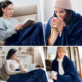 Electric Heated Blanket Throw w/ Hand Warmer, Keenstone Machine Washable Fast Heated Flannel Blanket Twin Size, Blue