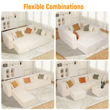Beige Modular Sectional Sofa, Oversized Chenille Cloud Sofa Set with Ottomans