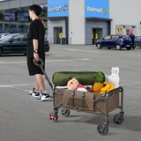 Collapsible Camping Wagon, Vecukty Portable Foldable Cart with All Terrain Solid Wheels, Heavy Duty Folding Utility Grocery Wagon with 150lbs, for Shopping,Sports,Fishing,Beach,Garden,Black