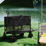 Folding Double Decker Garden Wagon, VECUKTY Heavy Duty Collapsible Camping Wagon Cart with 54" Lower Decker, All-Terrain Big Wheels for Camping, Sports, Shopping, Garden and Beach, Support Up to 550lbs, Gray