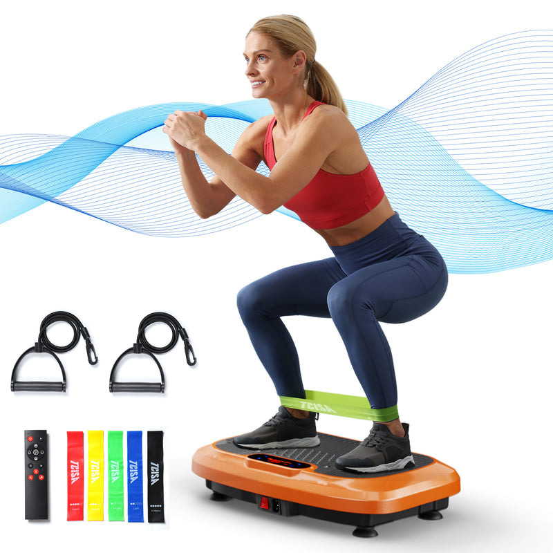 TCISA Vibration Plate Exercise Machine,Whole Body Fitness Workout Equipment,Vibration Plate for Lymphatic Drainage,Remote Control and Resistance Bands,Orange