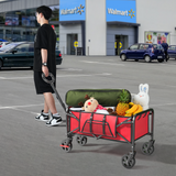 Collapsible Camping Wagon, Vecukty Portable Foldable Cart with All Terrain Solid Wheels, Heavy Duty Folding Utility Grocery Wagon with 150lbs, for Shopping,Sports,Fishing,Beach,Garden,Black