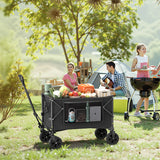 Vecukty Compact Wagon Cart, Gathered Collapsible Camping Cart,Portable Utility Grocery Wagon for Camping, Beach, Picnic, Shopping, Black