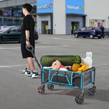 Collapsible Camping Wagon, Vecukty Portable Foldable Cart with All Terrain Solid Wheels, Heavy Duty Folding Utility Grocery Wagon with 150lbs, for Shopping,Sports,Fishing,Beach,Garden,Black