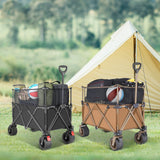 Collapsible Camping Beach Wagon, VECUKTY 350L Garden Cart, Heavy Duty Utility Fold Wagon with Big Wheel & Side Pickets for Garden, Camping, Sport, Shopping
