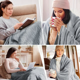 Electric Heated Blanket Throw w/ Hand Warmer, Keenstone Machine Washable Fast Heated Flannel Blanket Twin Size, Blue