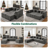 130" Oversied Modular Sectional Sofa Set, Convertible U Shaped Cloud Couch with Ottoman and 6 Pillows, Gray