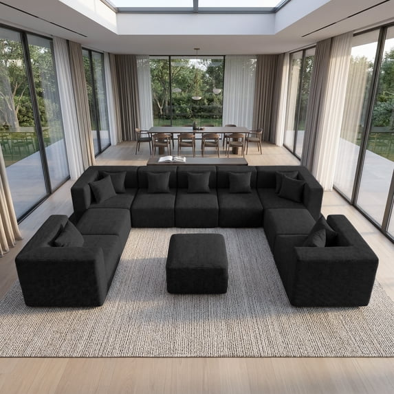 BEHOST 10 Modular Living Room Sectional Sofa Set, Flexible Combination, Chenille Black