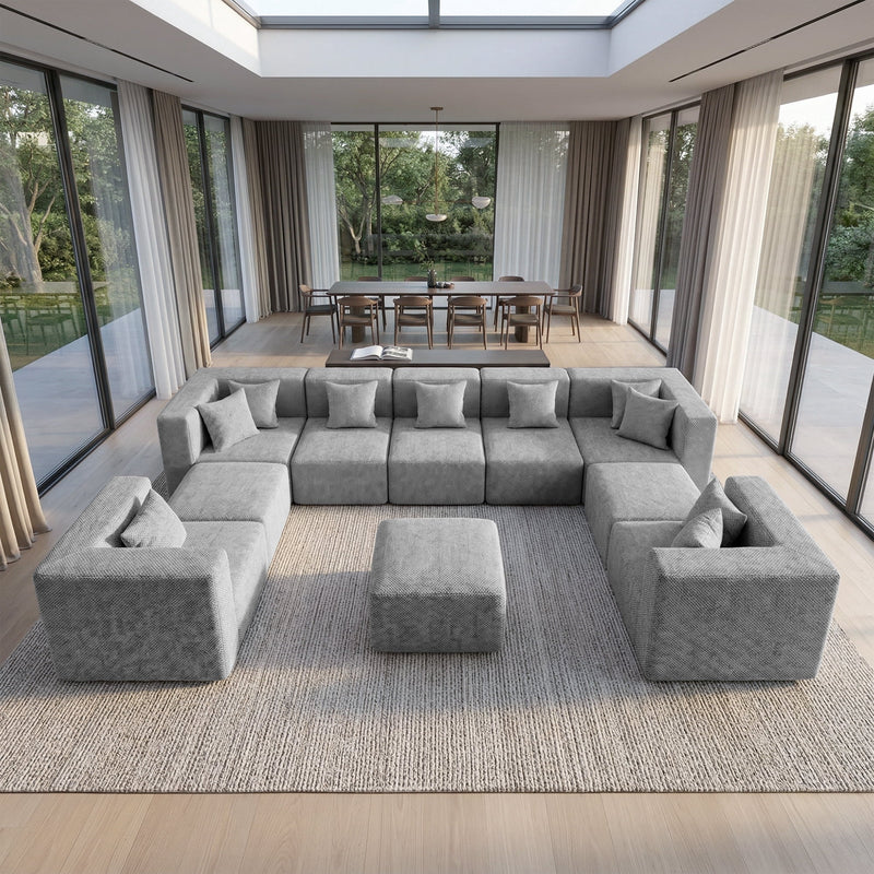 BEHOST 10 Modules Flexible Combinational Sectional Sofa for Living Room, Chenille Light Gray