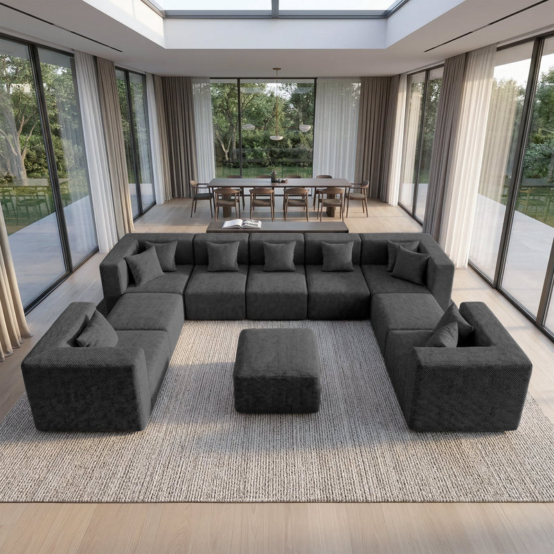 BEHOST 10 Modules Oversized Modular Sectional Sofa Set for Living Room, Chenille Dark Gray