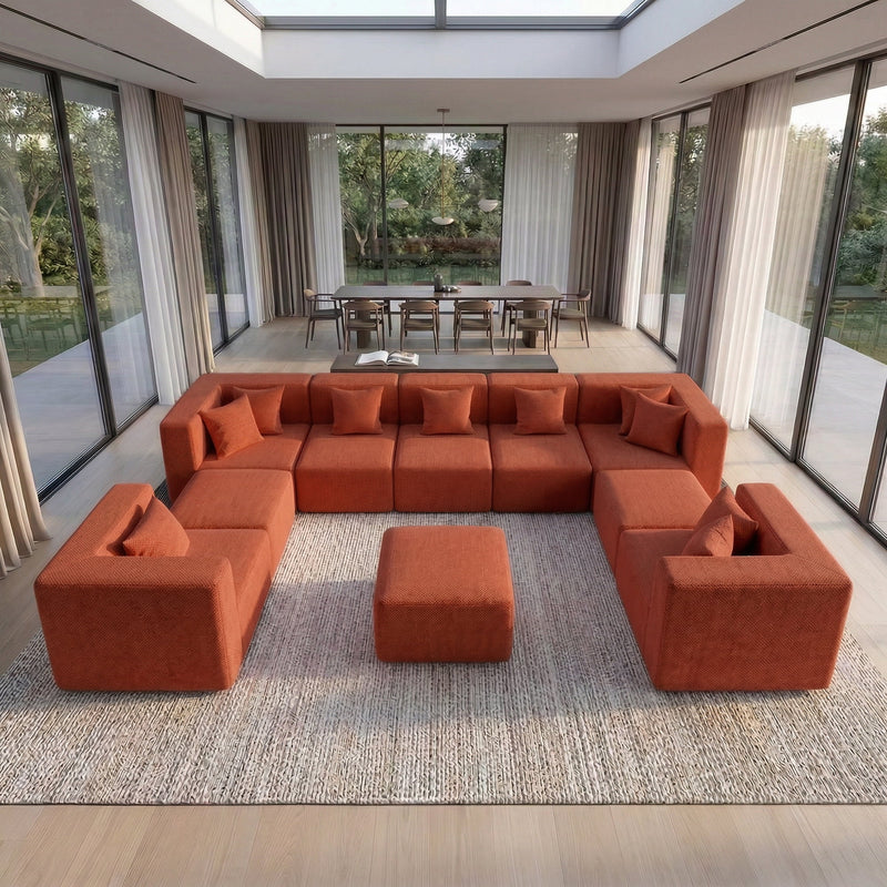 BEHOST 10 Modular Living Room Sectional Sofa Set, Flexible Combination, Chenille Rust