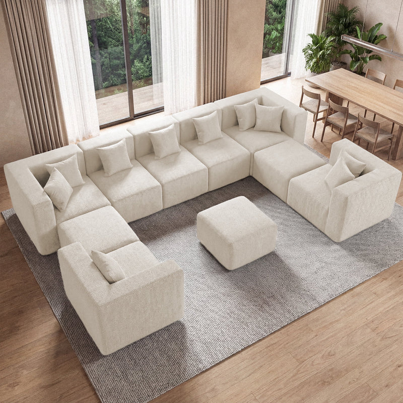 BEHOST 10-Piece Modular Sectional Sofa for Living Room, Chenille Cloud Couch with 10 Pillows, Beige