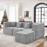 BEHOST 102.5" Gray Chenille Comfy Cloud Couch, Modular Sectional Sofa for Living Room with 4 Pillows