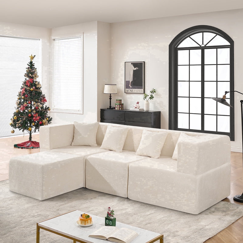 BEHOST 102.5" L-Shaped Modular Sectional Sofa, 4-Piece Chenille Cloud Couch with Extra Deep Seatst, Pet-Friendly Boneless Sofa for Living Room & Apartment, Chenille Beige
