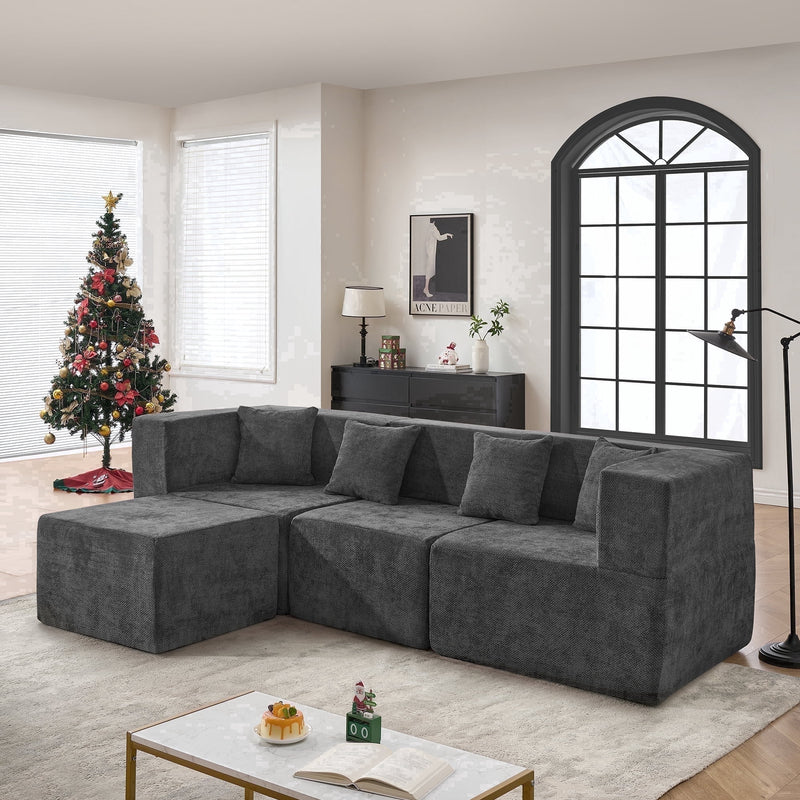 BEHOST 102.5" L-Shaped Modular Sectional Sofa, 4-Piece Chenille Cloud Couch with Extra Deep Seatst, Pet-Friendly Boneless Sofa for Living Room & Apartment, Chenille Dark Gray