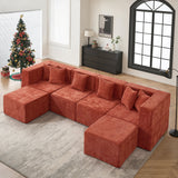 BEHOST 130" U-Shaped Modular Sectional Sofa, 6-Piece Cloud Couch with 2 Movable Ottomans, Extra Deep Seat Chenille Sleeper Sofa, Flexible Oversized Modern Sofa Set for Living Room,Rust Red