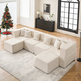 BEHOST 130" U-Shaped Modular Sectional Sofa, 6-Piece Cloud Couch with 2 Movable Ottomans, Extra Deep Seat Chenille Sleeper Sofa, Flexible Oversized Modern Sofa Set for Living Room, Beige