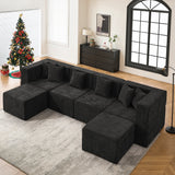 BEHOST 130" U-Shaped Modular Sectional Sofa, 6-Piece Cloud Couch with 2 Movable Ottomans, Extra Deep Seat Chenille Sleeper Sofa, Flexible Oversized Modern Sofa Set for Living Room, Black