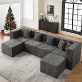 BEHOST 130" U-Shaped Modular Sectional Sofa, 6-Piece Cloud Couch with 2 Movable Ottomans, Extra Deep Seat Chenille Sleeper Sofa, Flexible Oversized Modern Sofa Set for Living Room, Chenille Dark Gray