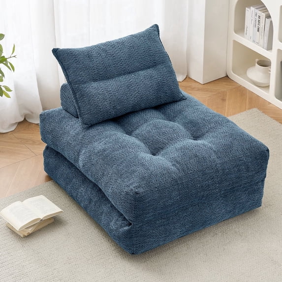 BEHOST 86" 2 Pack Large Futon Sofa Bed for Adults, 3-in-1 Convertible Folding Chair Bed Sleeper Chair, Navy
