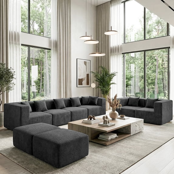 BEHOST 202.5" Boneless Cloud Couch, 8 Modules Sectionals Sofa with 27.5" Deep Seat, No Assembly Required, Dark Gray