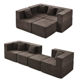 BEHOST 202.5" Living Room Sectional Couch Set, 8 Flexible Modules, 10" Wide Armrest, Coffee Brown