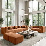 BEHOST 130" 8-Piece Modular Sectional Sofa with Ottomans, U-Shaped Pit Couch for Living Room, Cloud Couch Set, Large Sleeper Sofa with Deep Seats, Boneless Design, No Assembly Required, Rust Red