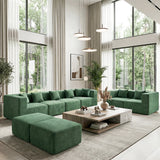 BEHOST 202.5" Modular Sectional Sofa with 2 Ottomans and 8 Pillows, 27.5" Deep Seat, No Assembly Required, Forest Green