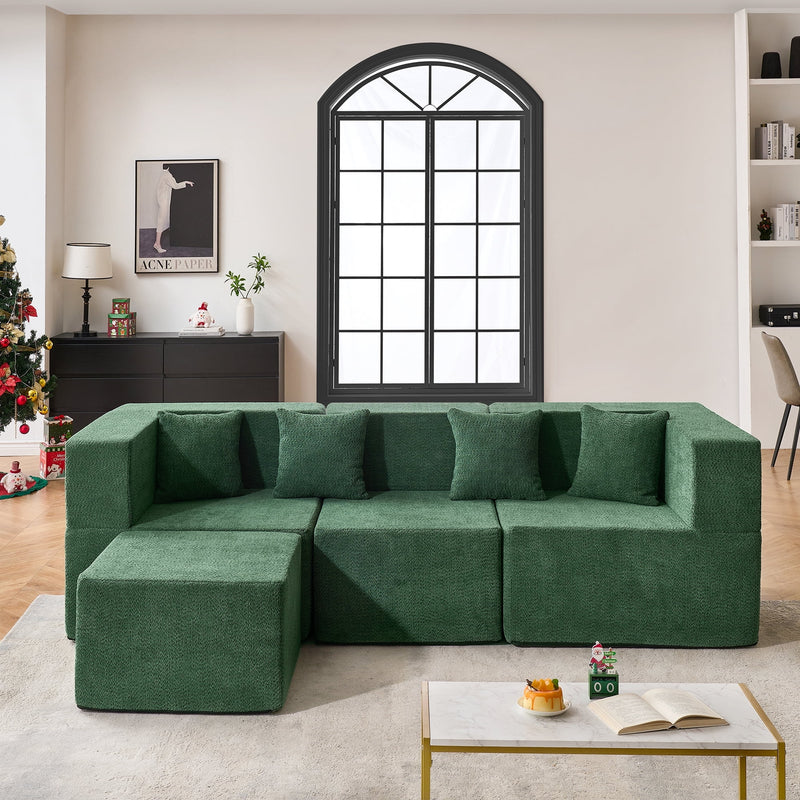 BEHOST 102.5" L Shaped Modular Sectional Sofa with Extra Deep Seats, Cloud Couch for Small Living Room,Teddy Green