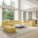 BEHOST 130" 8-Piece Modular Sectional Sofa with Ottomans, U-Shaped Pit Couch for Living Room, Modern Chenille Fabric Cloud Couch Set, Large Sleeper Sofa with Deep Seats, Sunshine Yellow