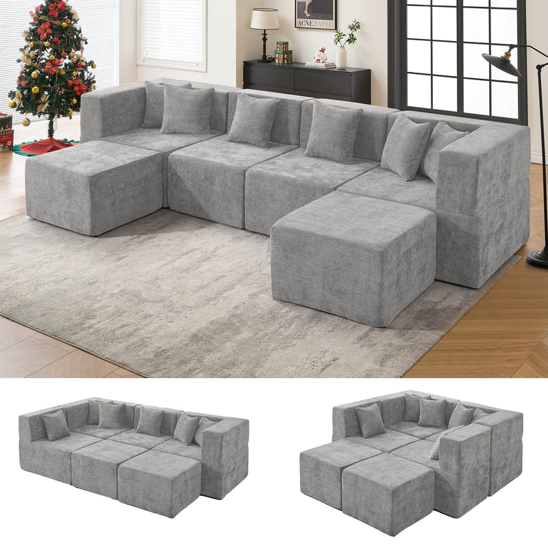 BEHOST 232.5" Oversized Sectional Sofa for Living Room, Flexible Chenille Cloud Couch, Light Gray
