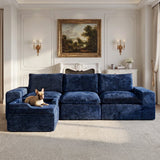 BEHOST 4-Piece 102" L-Shaped Modular Sectional Sofa, Velvet Cloud Sleeper Couch with with Dog Bed & 2 Movable Ottomans, Deep Seat Living Room Furniture Set,Navy Blue
