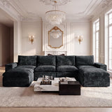 BEHOST 6-Piece 130" U-Shaped Modular Sectional Sofa, Velvet Cloud Sleeper Couch with 2 Movable Ottomans, Oversized Deep Seat Living Room Furniture Set,Dark Gray