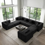 BEHOST 8-Piece Modular Sectional Sofa  202.5" Oversized Cloud Couch with Teddy Velvet  Classic Black