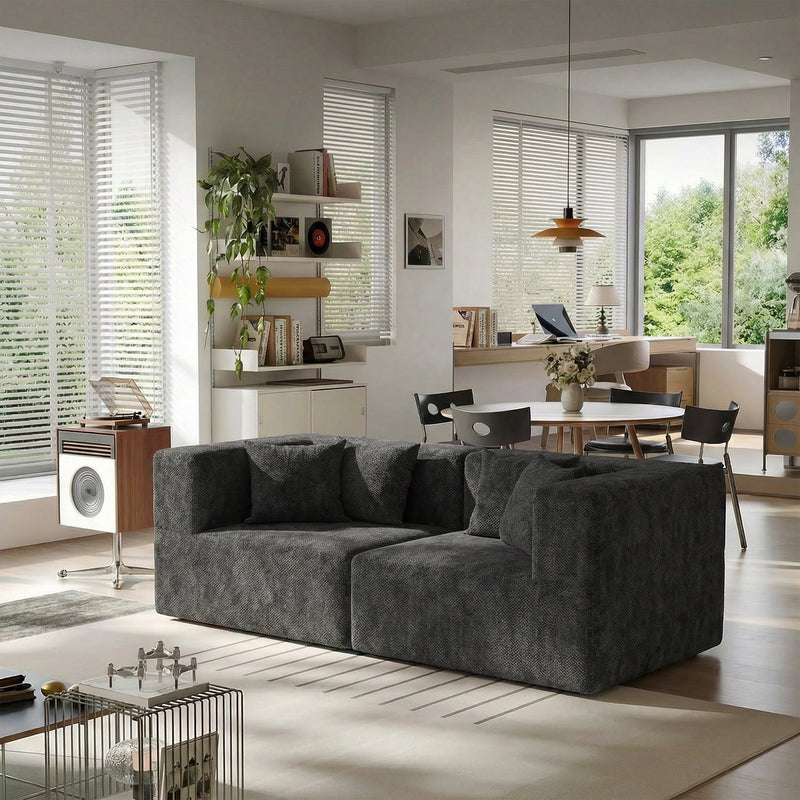 BEHOST Loveseat Cloud Couch Sectional Sofa wiht 4 Pillows, Includes Left Arm + Right Arm Seats, Chenille Dark Gray