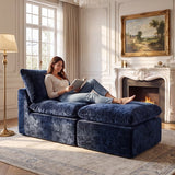 BEHOST Modular Sectional Sofa, Velvet Cloud Sleeper Couch with Ottoman & Extra Deep Seats, Compact Sofa Bed for Living Room & Small Spaces, Navy Blue