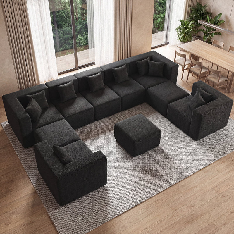 BEHOST Modular Sectional Sofa for Living Room, Flexible Combination Chenille Cloud Couch with 10 Modules, Black