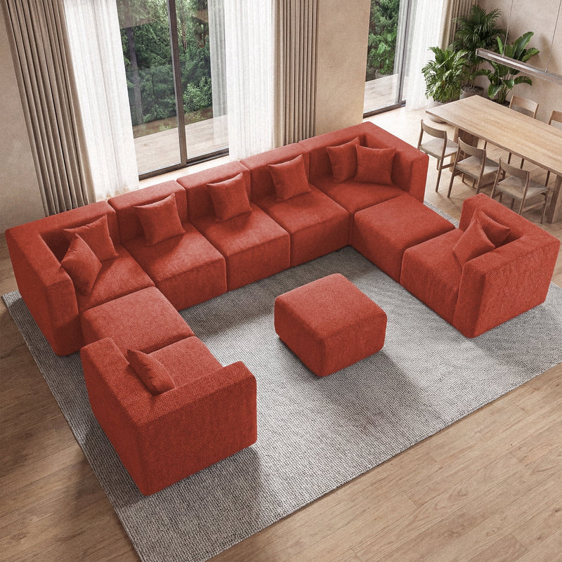 BEHOST 10 Modules Oversized Sectional Sofa for Living Room, Boneless Chenille Cloud Modular Couch, Rust Red