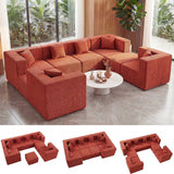 BEHOST 130" 8-Piece Modular Sectional Sofa, Boneless Cloud Couch with Extra Deep Seats, Washable Chenille Sofa Set for Living Room, Chenille Rust