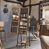 BEHOST Rustic Rolling Jewelry Armoire with Wheels, Lockable Mirror Jewelry Cabinet with Storage Organizer and Coat Rack